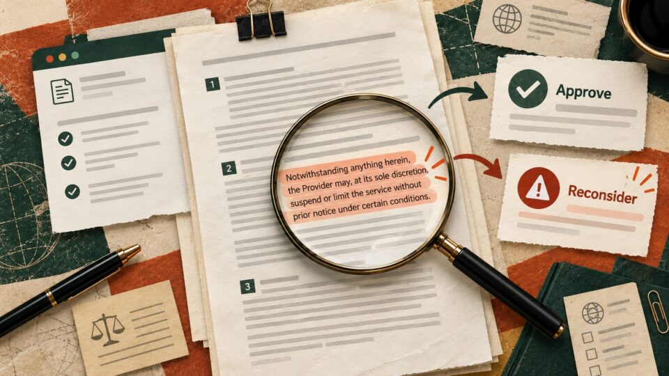 A magnifier highlights a document exception that changes the approve or reconsider decision